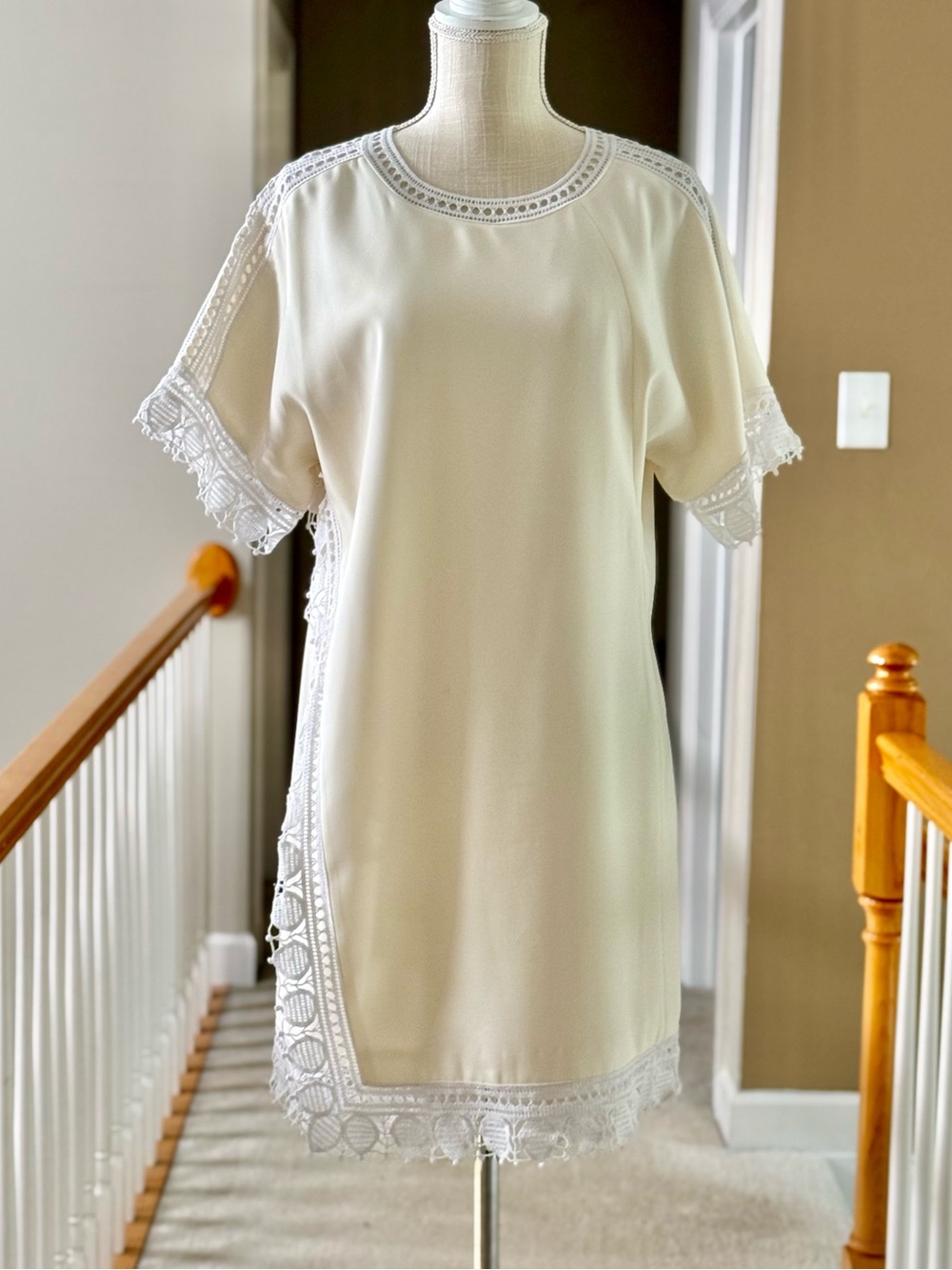 Tory Burch Cream Crochet-Trim Mini Dress